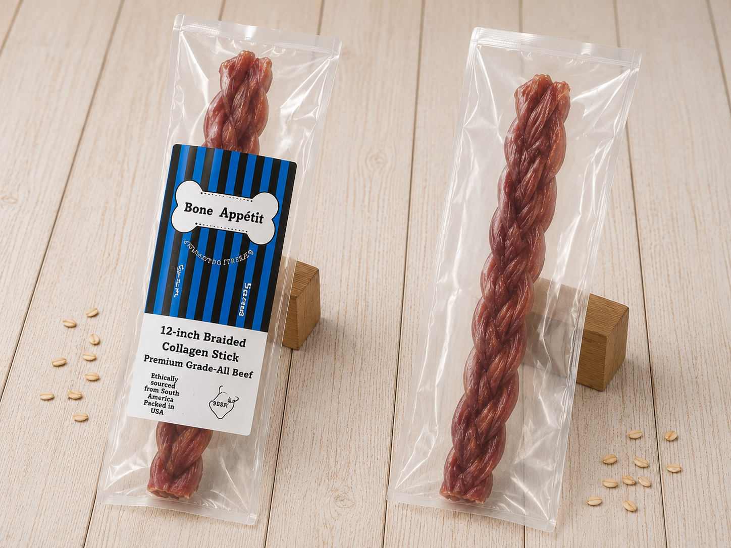 12-Inch Braided Collagen Stick – Premium Grade, All Beef